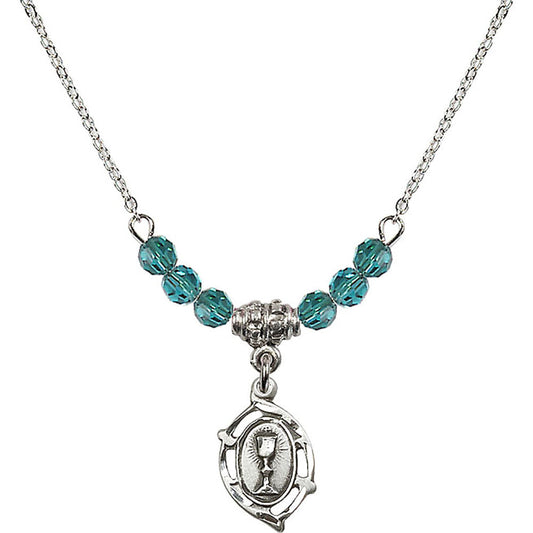 Sterling Silver Communion Birthstone Necklace with Zircon Beads - 3019