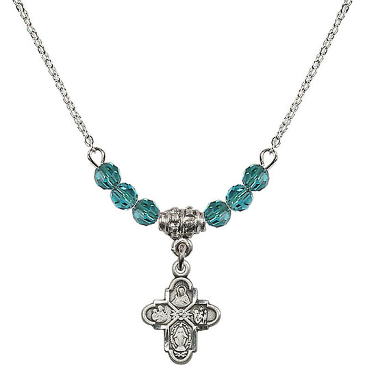 Sterling Silver 4-Way Birthstone Necklace with Zircon Beads - 3143