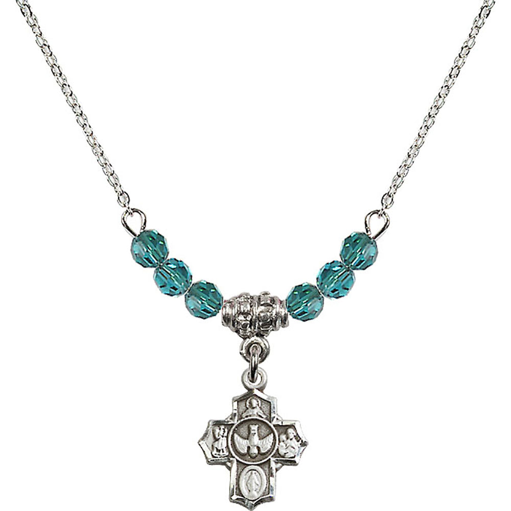 Sterling Silver 5-Way Birthstone Necklace with Zircon Beads - 3190
