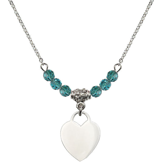Sterling Silver Heart Birthstone Necklace with Zircon Beads - 3400