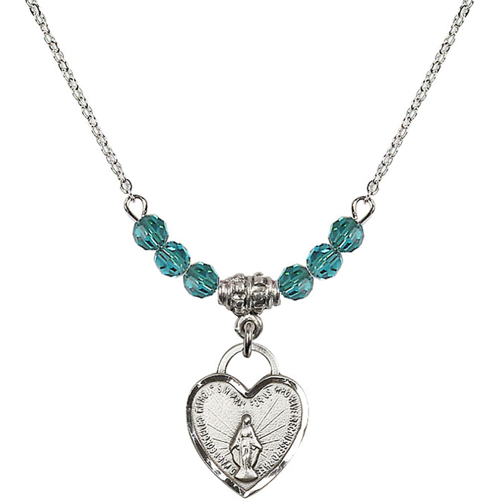 Sterling Silver Miraculous Heart Birthstone Necklace with Zircon Beads - 3401