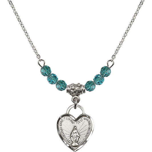 Sterling Silver Miraculous Heart Birthstone Necklace with Zircon Beads - 3401