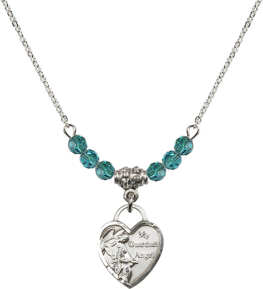 Sterling Silver Guardian Angel Heart Birthstone Necklace with Zircon Beads - 3402
