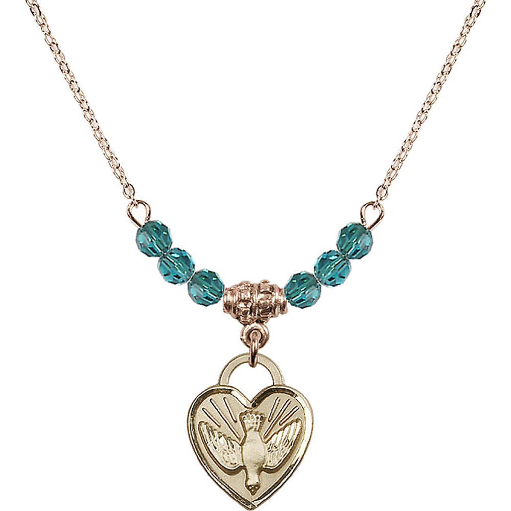 14kt Gold Filled Confirmation Heart Birthstone Necklace with Zircon Beads - 3405