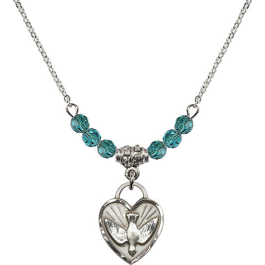 Sterling Silver Confirmation Heart Birthstone Necklace with Zircon Beads - 3405