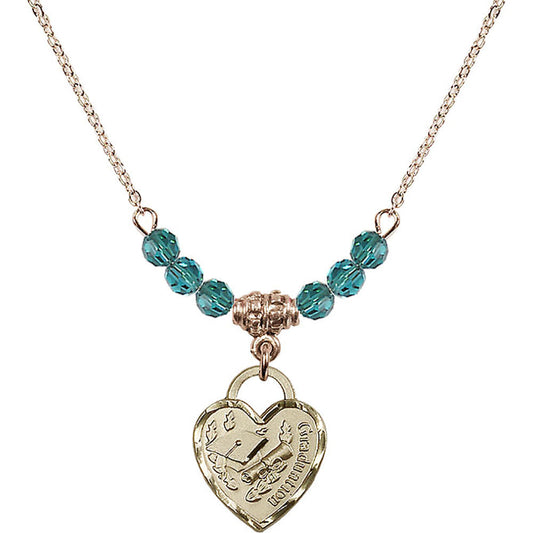 14kt Gold Filled Graduation Heart Birthstone Necklace with Zircon Beads - 3406