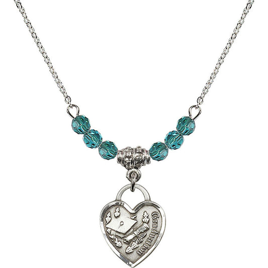 Sterling Silver Graduation Heart Birthstone Necklace with Zircon Beads - 3406