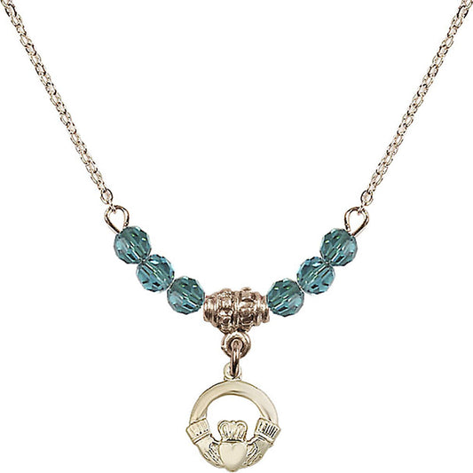 14kt Gold Filled Claddagh Birthstone Necklace with Zircon Beads - 4113