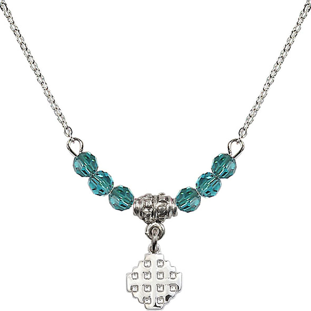 Sterling Silver Jerusalem Cross Birthstone Necklace with Zircon Beads - 4118