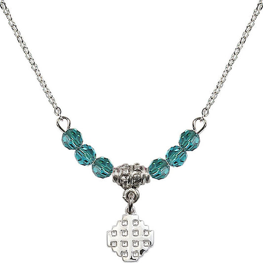 Sterling Silver Jerusalem Cross Birthstone Necklace with Zircon Beads - 4118