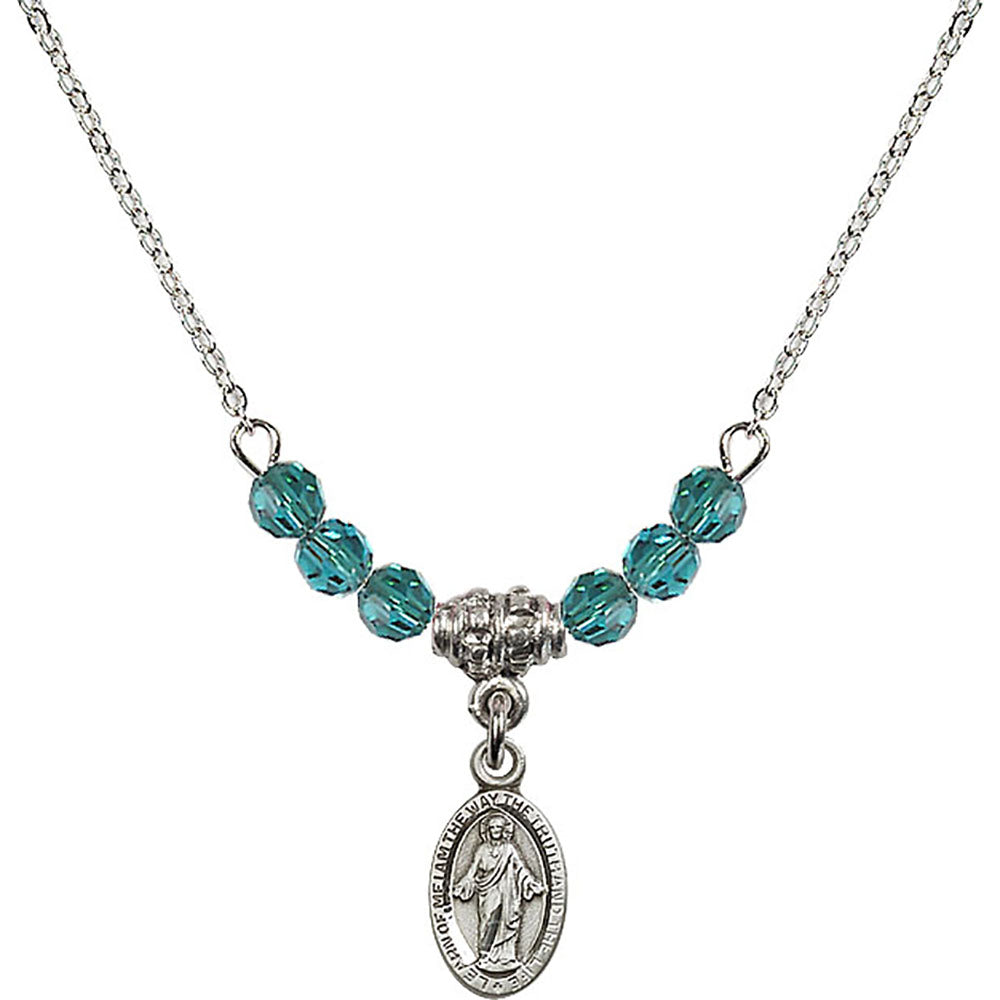 Sterling Silver Scapular Birthstone Necklace with Zircon Beads - 4121