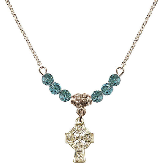 14kt Gold Filled Celtic Cross Birthstone Necklace with Zircon Beads - 4133