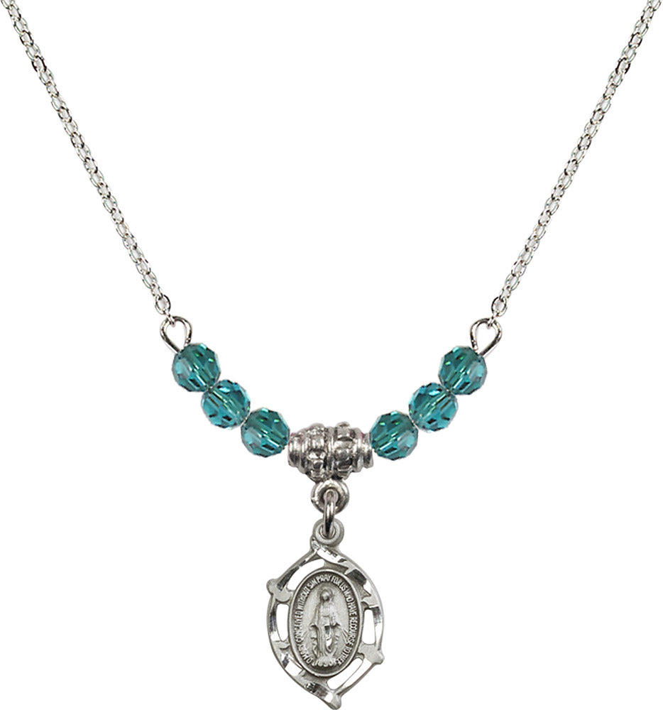 Sterling Silver Miraculous Birthstone Necklace with Zircon Beads - 4152