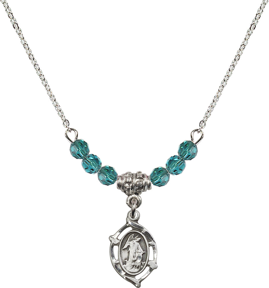 Sterling Silver Guardian Angel Birthstone Necklace with Zircon Beads - 4154