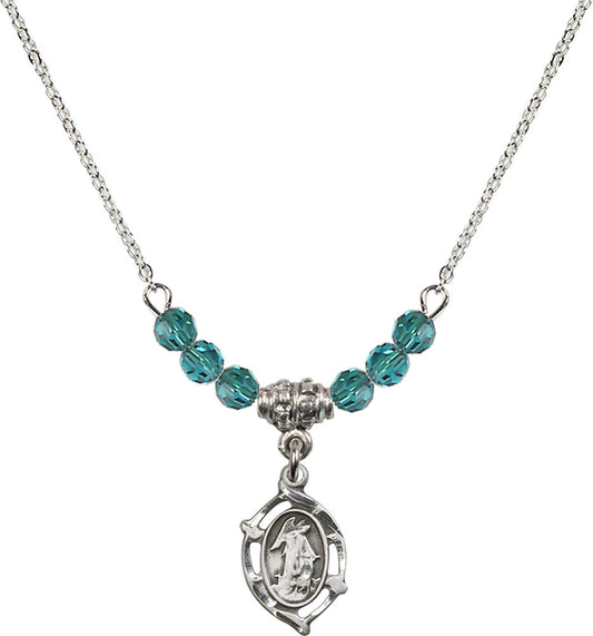 Sterling Silver Guardian Angel Birthstone Necklace with Zircon Beads - 4154