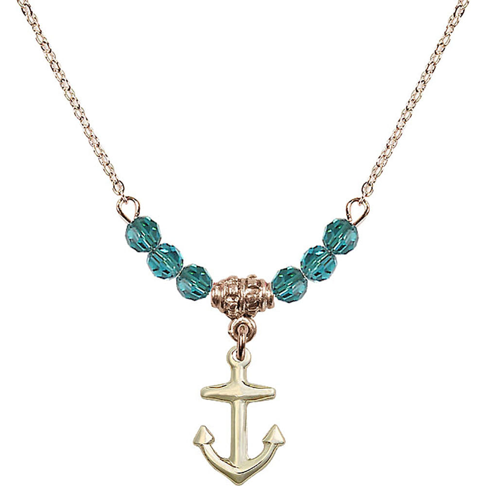 14kt Gold Filled Anchor Birthstone Necklace with Zircon Beads - 4158