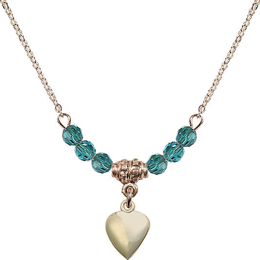 14kt Gold Filled Heart Birthstone Necklace with Zircon Beads - 4158
