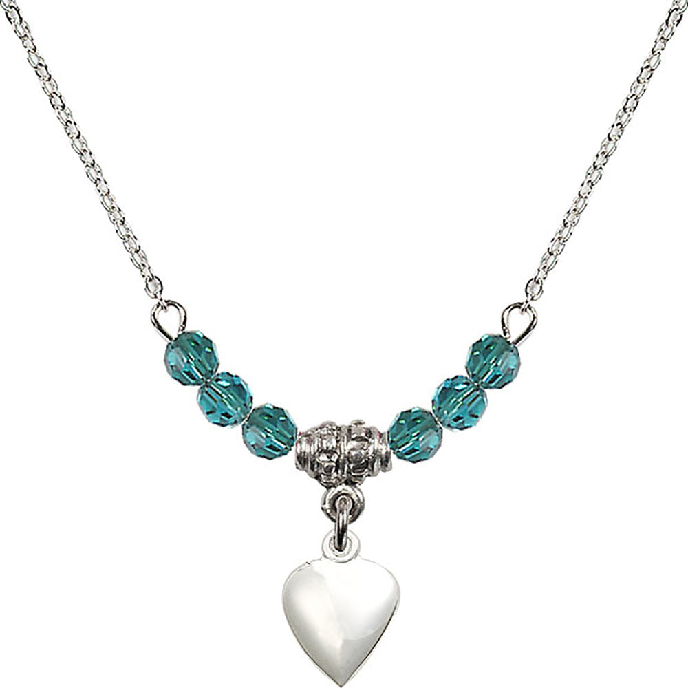 Sterling Silver Heart Birthstone Necklace with Zircon Beads - 4158