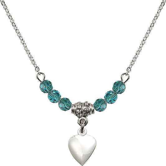 Sterling Silver Heart Birthstone Necklace with Zircon Beads - 4158