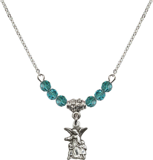 Sterling Silver Guardian Angel Birthstone Necklace with Zircon Beads - 4253