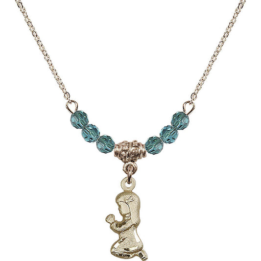14kt Gold Filled Praying Girl Birthstone Necklace with Zircon Beads - 4262