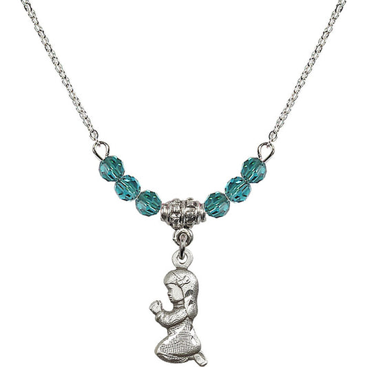 Sterling Silver Praying Girl Birthstone Necklace with Zircon Beads - 4262