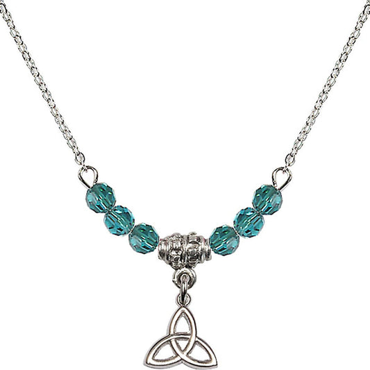 Sterling Silver Trinity Irish Knot Birthstone Necklace with Zircon Beads - 5100