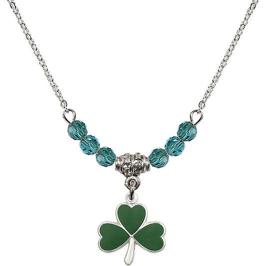 Sterling Silver Shamrock Birthstone Necklace with Zircon Beads - 5243