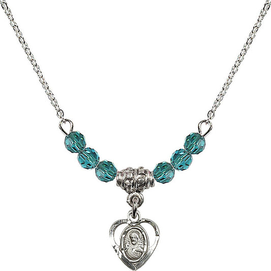 Sterling Silver Scapular Birthstone Necklace with Zircon Beads - 5402