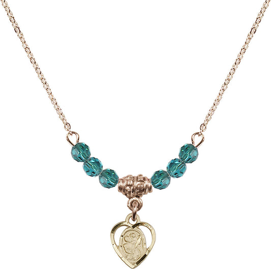 14kt Gold Filled Saint Christopher Birthstone Necklace with Zircon Beads - 5403