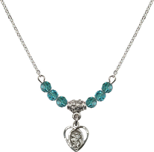 Sterling Silver Saint Christopher Birthstone Necklace with Zircon Beads - 5403