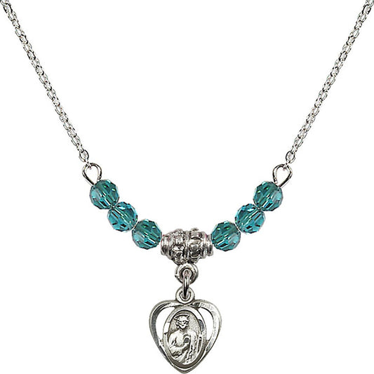 Sterling Silver Saint Jude Birthstone Necklace with Zircon Beads - 5404