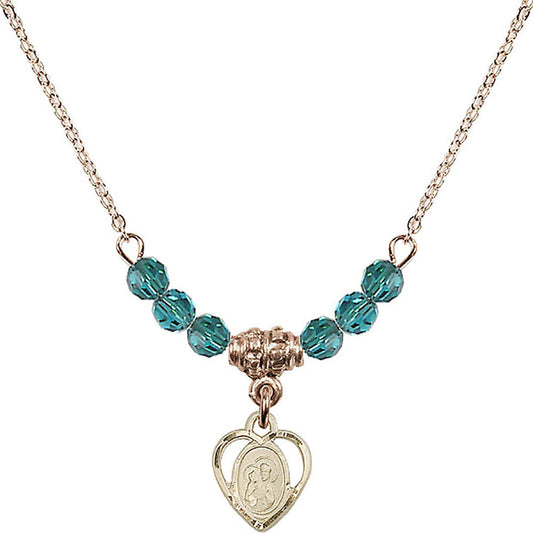 14kt Gold Filled Saint Ann Birthstone Necklace with Zircon Beads - 5414