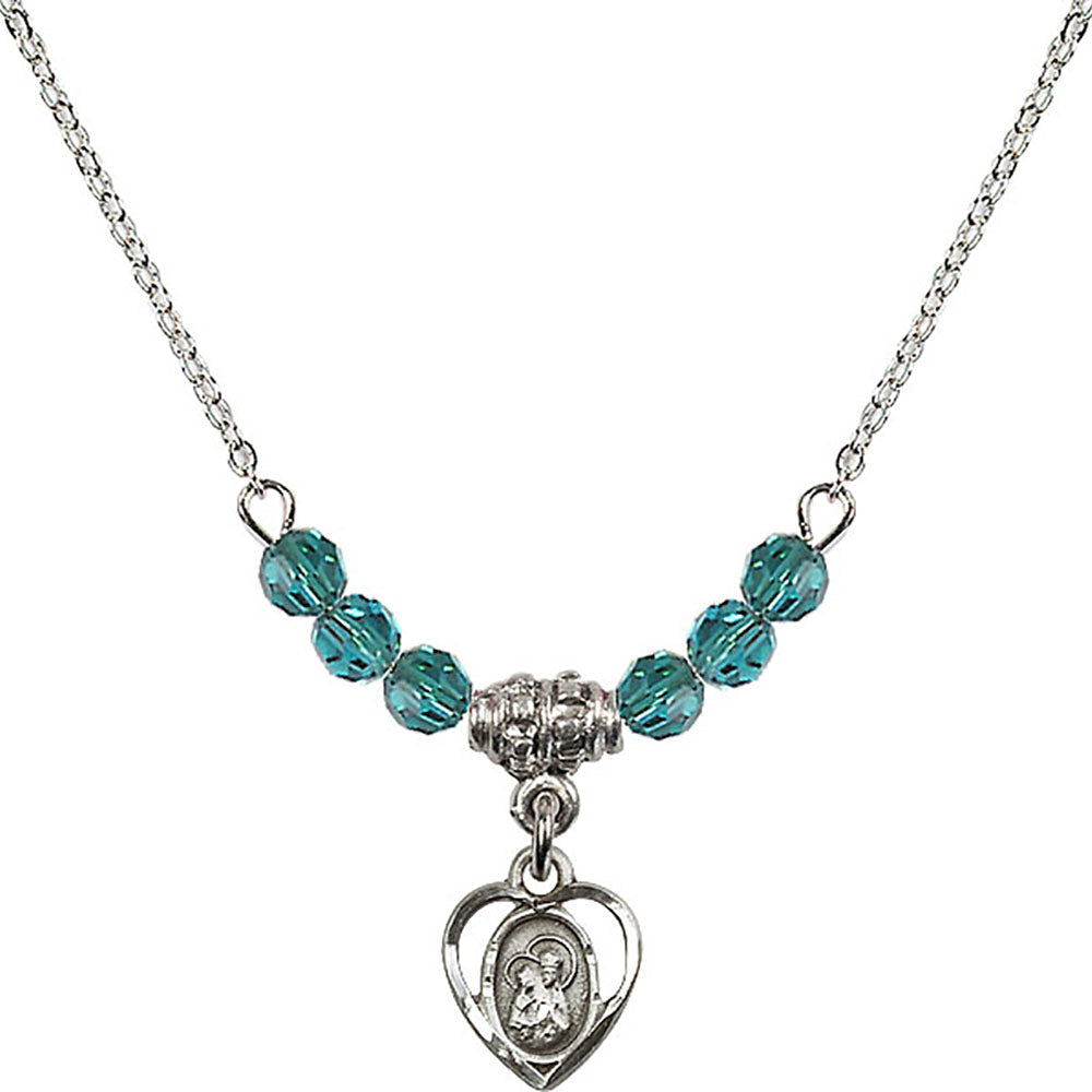 Sterling Silver Saint Ann Birthstone Necklace with Zircon Beads - 5414