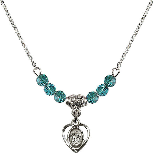 Sterling Silver Saint Ann Birthstone Necklace with Zircon Beads - 5414
