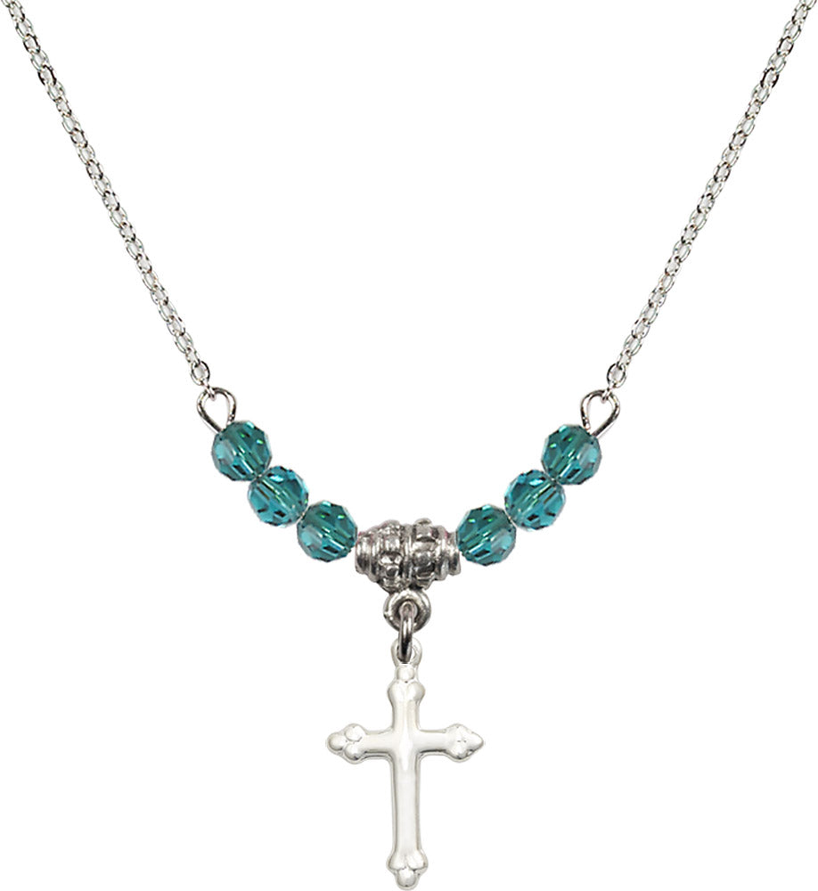 Sterling Silver Cross Birthstone Necklace with Zircon Beads - 5415