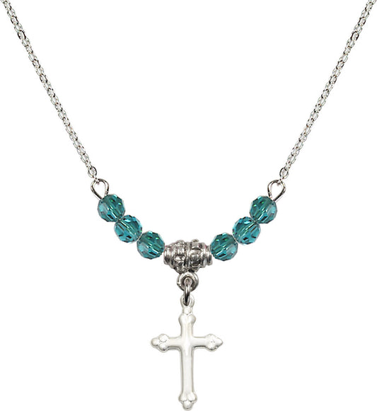 Sterling Silver Cross Birthstone Necklace with Zircon Beads - 5415