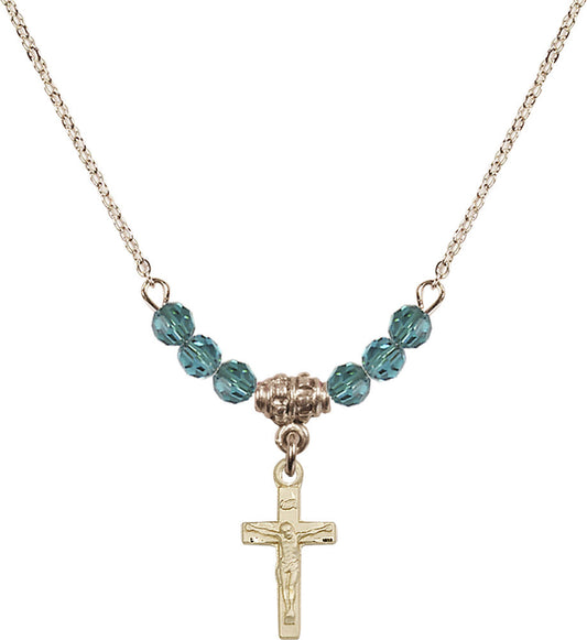 14kt Gold Filled Crucifix Birthstone Necklace with Zircon Beads - 5417