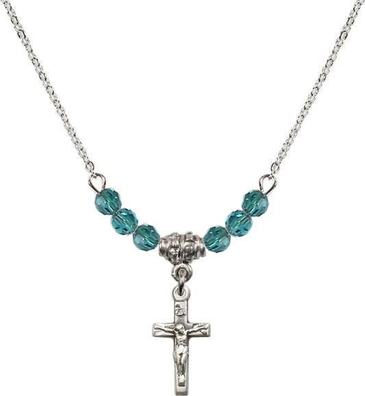 Sterling Silver Crucifix Birthstone Necklace with Zircon Beads - 5417