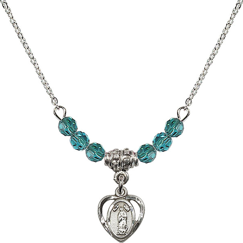 Sterling Silver Our Lady of Guadalupe Birthstone Necklace with Zircon Beads - 5422