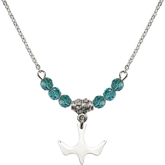 Sterling Silver Holy Spirit Birthstone Necklace with Zircon Beads - 5431