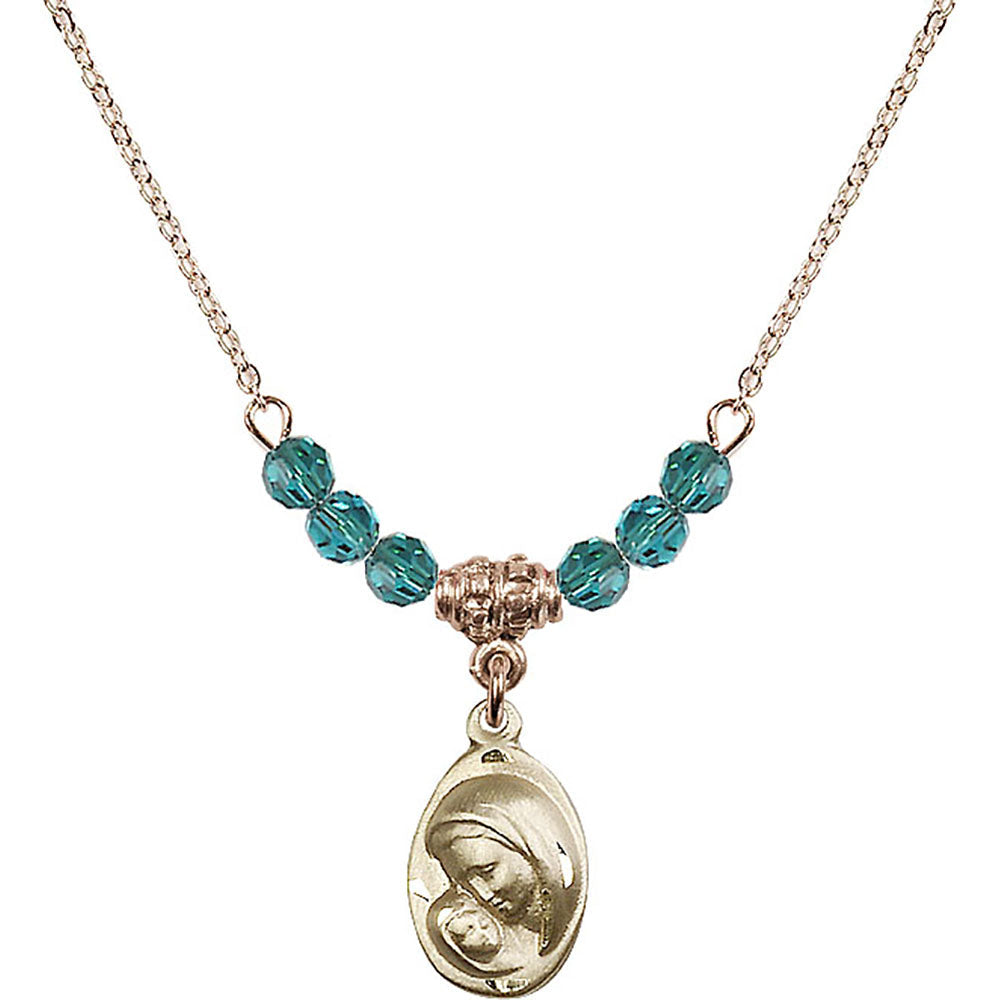14kt Gold Filled Madonna & Child Birthstone Necklace with Zircon Beads - 5447