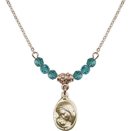 14kt Gold Filled Madonna & Child Birthstone Necklace with Zircon Beads - 5447
