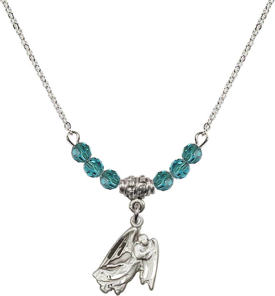 Sterling Silver Guardian Angel Birthstone Necklace with Zircon Beads - 5642