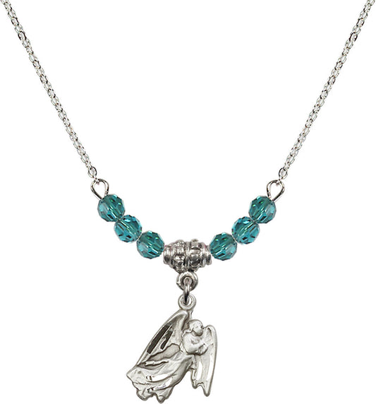Sterling Silver Guardian Angel Birthstone Necklace with Zircon Beads - 5642