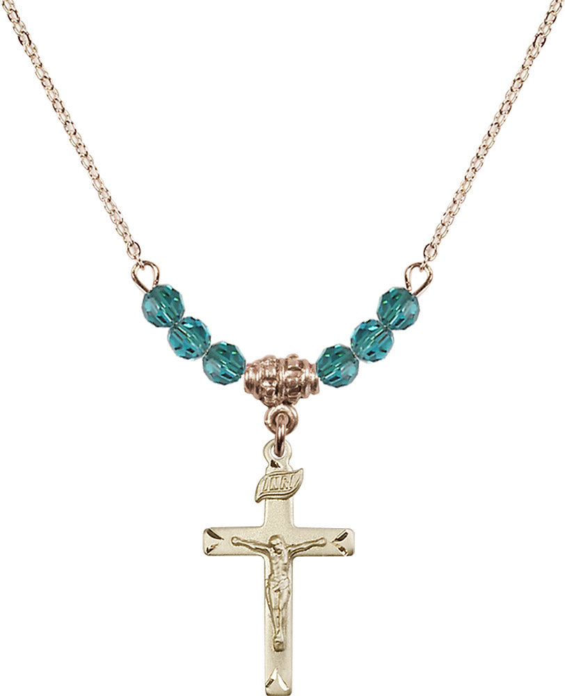 14kt Gold Filled Crucifix Birthstone Necklace with Zircon Beads - 5668