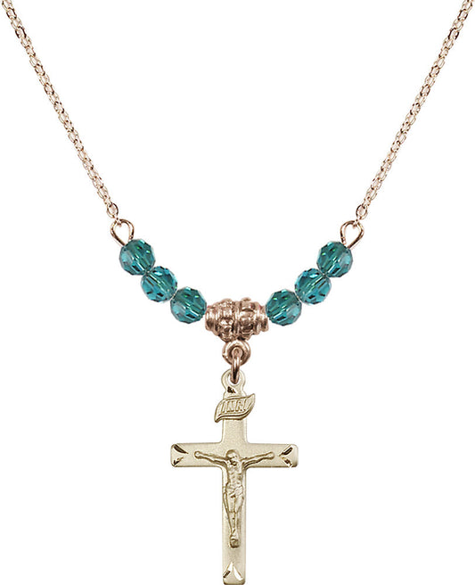 14kt Gold Filled Crucifix Birthstone Necklace with Zircon Beads - 5668