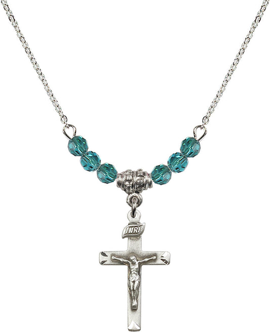 Sterling Silver Crucifix Birthstone Necklace with Zircon Beads - 5668