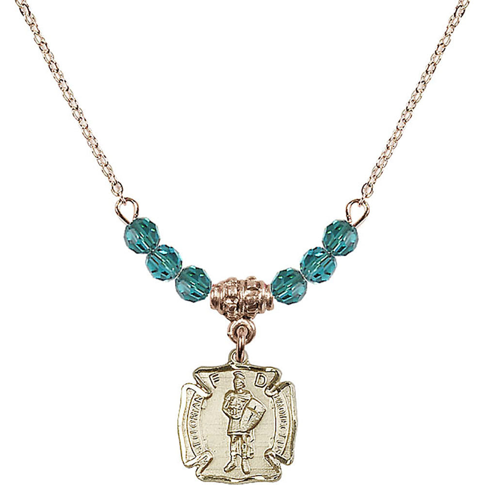 14kt Gold Filled Saint Florian Birthstone Necklace with Zircon Beads - 5686