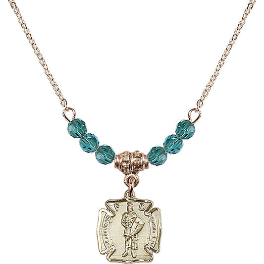 14kt Gold Filled Saint Florian Birthstone Necklace with Zircon Beads - 5686